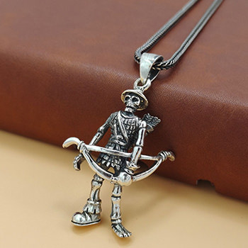 Men Vintage Skull Ship's Anchor 925 Sterling Silver DIY Pendant