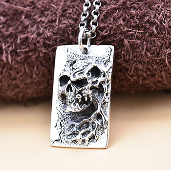 Men Vintage Skull Head 925 Sterling Silver DIY Pendant