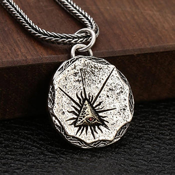 Vintage Men Triangle Red Eye 925 Sterling Silver Cobweb DIY Pendant