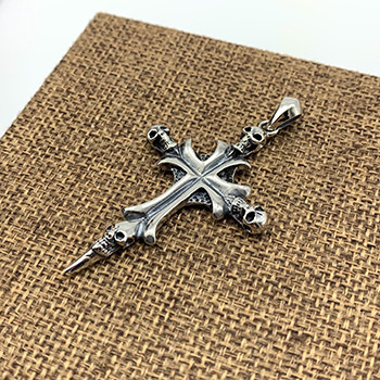 Vintage Men Skull Cross Sword Solid 925 Sterling Silver DIY Pendant