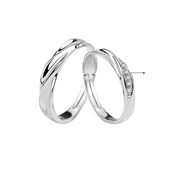 Wedding Fall in Love  CZ 925 Sterling Silver Adjustable Promise Ring