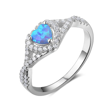 Heart Blue Created Opal 925 Silver Cubic Zirconia Twisted Ring